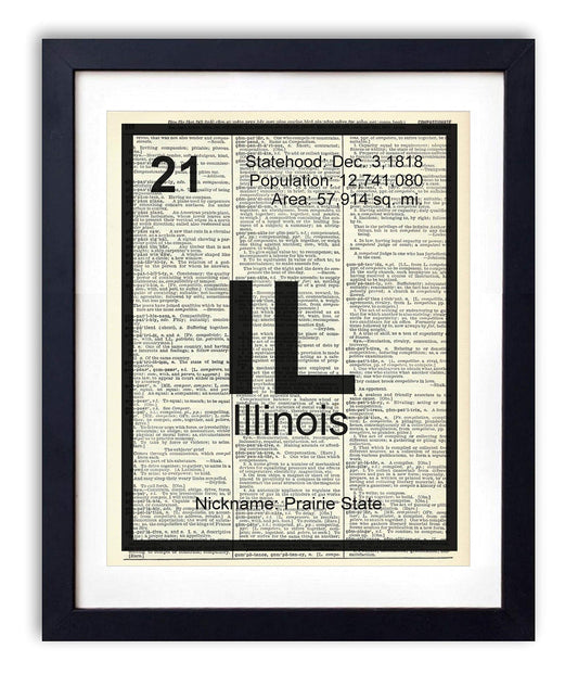 Illinois Periodic Table, Vintage Dictionary Art Print, Home State Modern Contemporary Wall Art For Home Decor, Boho Art Print Poster, Country Farmhouse Wall Decor 8x10 Inches, Ready to Frame