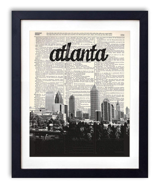 Atlanta Skyline, Hometown City Vintage Dictionary Art Print, Modern Antique Wall Art For Home Decor, Boho Art Print Poster, Country Farmhouse Wall Decor 8x10 Inches, Ready to Frame