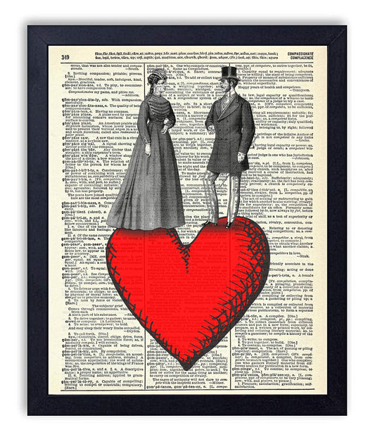 Couple In Love, Vintage Dictionary Art Print, Antique Wall Art Home Decor, Modern Boho Poster, Farmhouse Decoration Living Room Bedroom Office 8x10 Inches, Ready To Frame