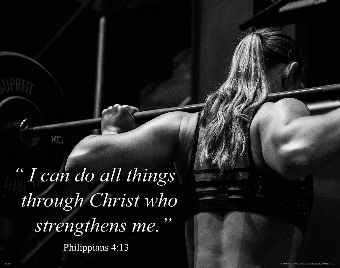 Apple Creek Workout Quote Poster Religious Motivational Art Print Philippians 4:13 Weight Lifting Gym Athletic Shorts Pants Socks 11x14