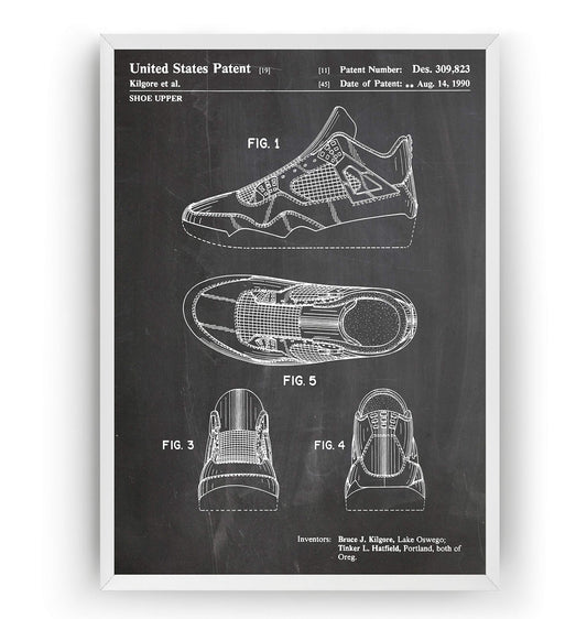 Magic Posters Air Jordan 4 1990 Patent Print - Sneakers Trainers Basketball Shoe Poster Giclee Art Wall Decor Vintage Blueprint Gift - Frame Not Included