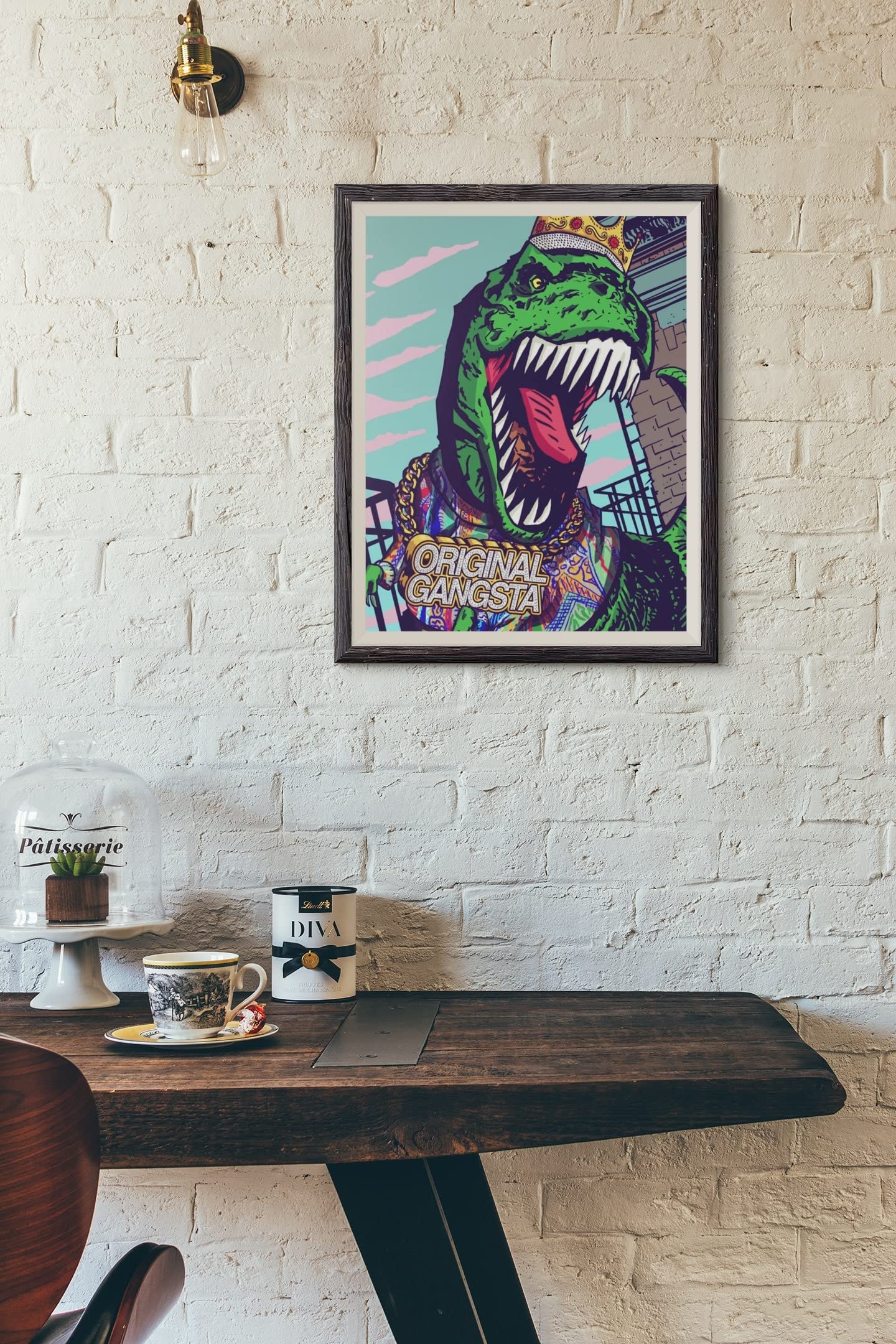 Dinosaur Poster T Rex Original Gangsta Dino for Kids Toddler Child Children Funny Cartoon Cute Picture Nursery Photograph Education Educational Classroom Cool Wall Decor Art Print Poster 12x18