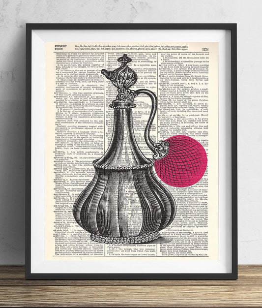 Perfume Bottle With Pink Illustration Vintage Vintage Dictionary Art Print, Antique Wall Art Home Decor, Modern Boho Poster, Farmhouse Decoration Living Room Bedroom Office 8x10 Inches, Ready To Frame