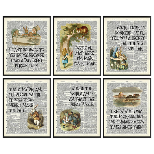 97 Decor Alice Decor - Wonderland Poster Set, Vintage Alice Dictionary Quotes Wall Art Print, Alice Painting Artwork Home Decorations for Bedroom (8x10 UNFRAMED)