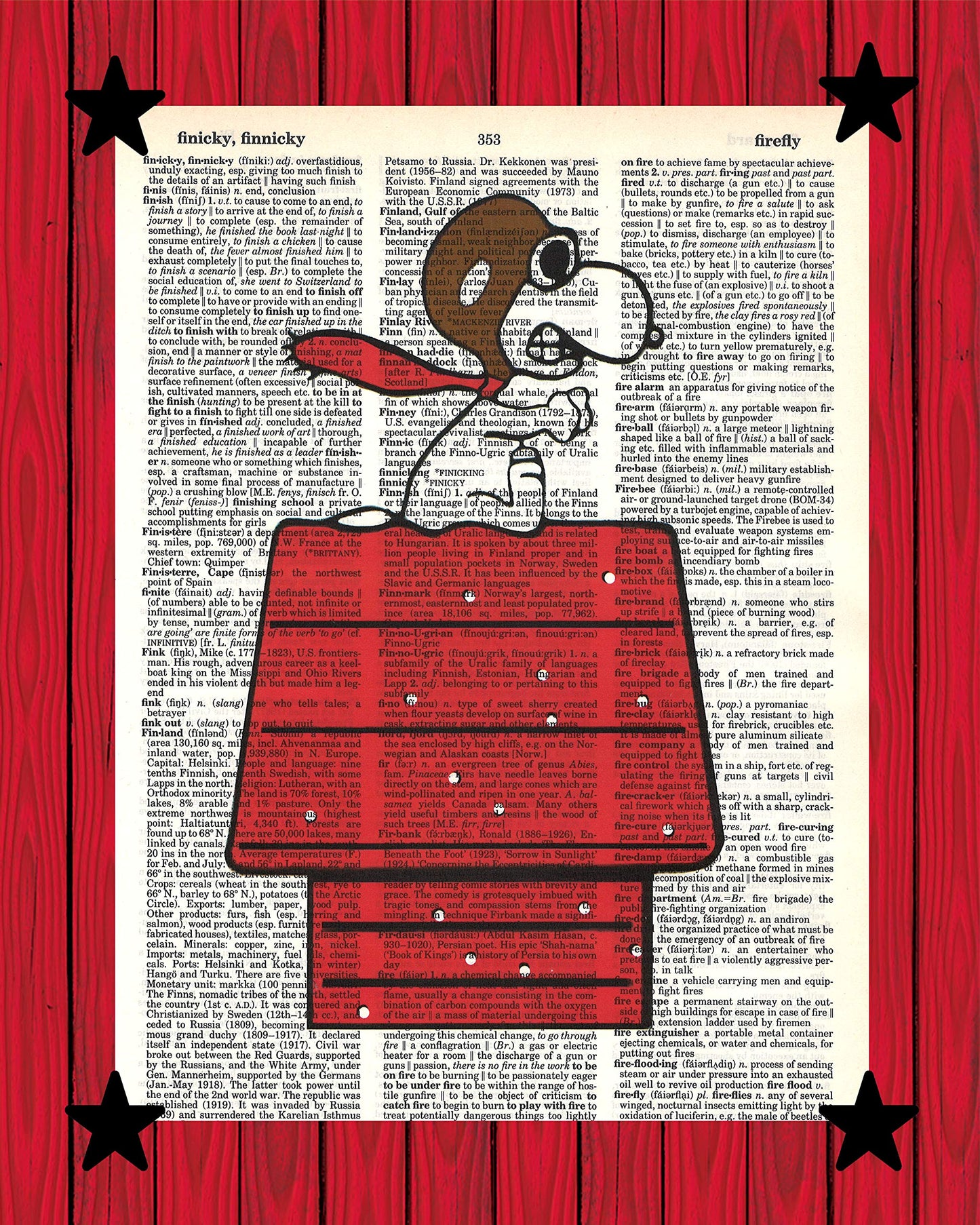 Snoopy Red Baron Poster Charlie Brown Peanuts Wall Decor Snoopy Flying Ace Dictionary Print 8x10(UNFRAMED)