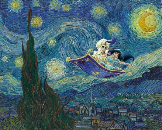 Aladdin and Jasmine Vincent Van Gogh Poster Print - (11 inches x 14 inches) Starry Night Wall Art Decor