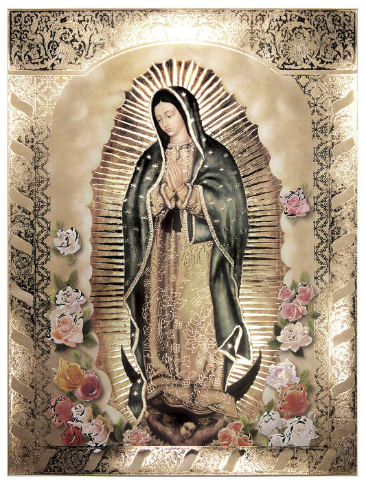 Our Lady of Guadalupe Body Portrait Roses (8"x10") Gold Foil - Religious Wall Art Laminated Print Unframed Poster Home Decoration Arte Diseño Piezas Maestras