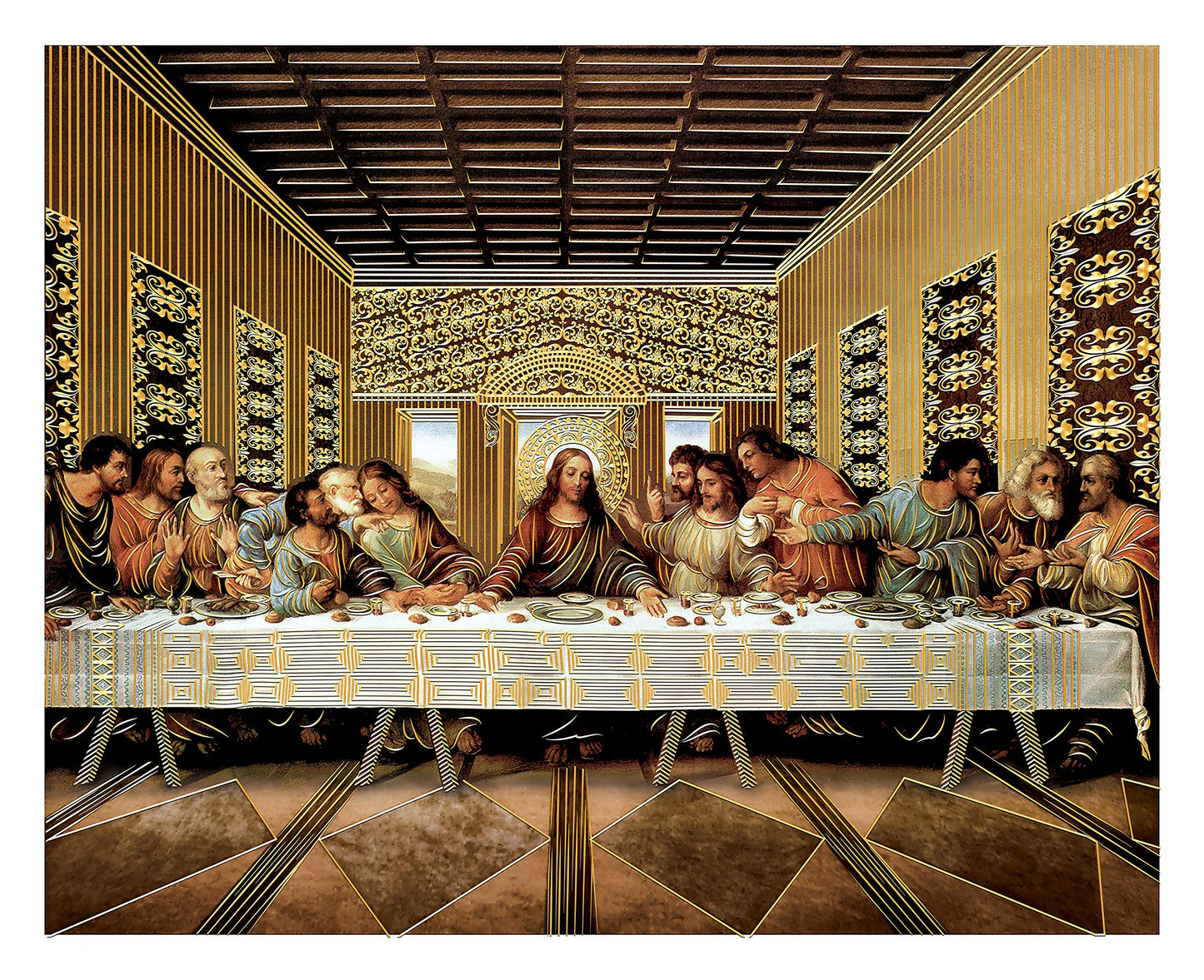 The Last Supper Jesus Christ Da Vinci (8"X10") Gold Foil - Religious Wall Art Laminated Print Unframed Poster Home Decoration Arte Diseño Piezas Maestras