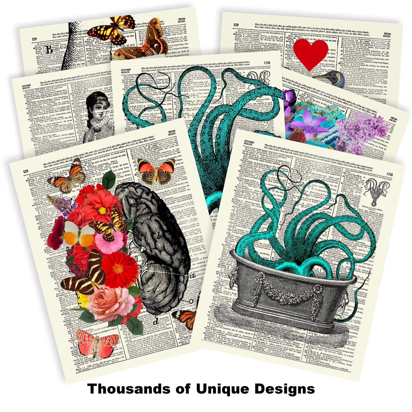 Kittie Blue Eyes With Black Glasses Cat, Vintage Dictionary Art Print, Antique Wall Art Home Decor, Modern Boho Poster, Farmhouse Decoration Living Room Bedroom Office 8x10 Inches, Ready To Frame