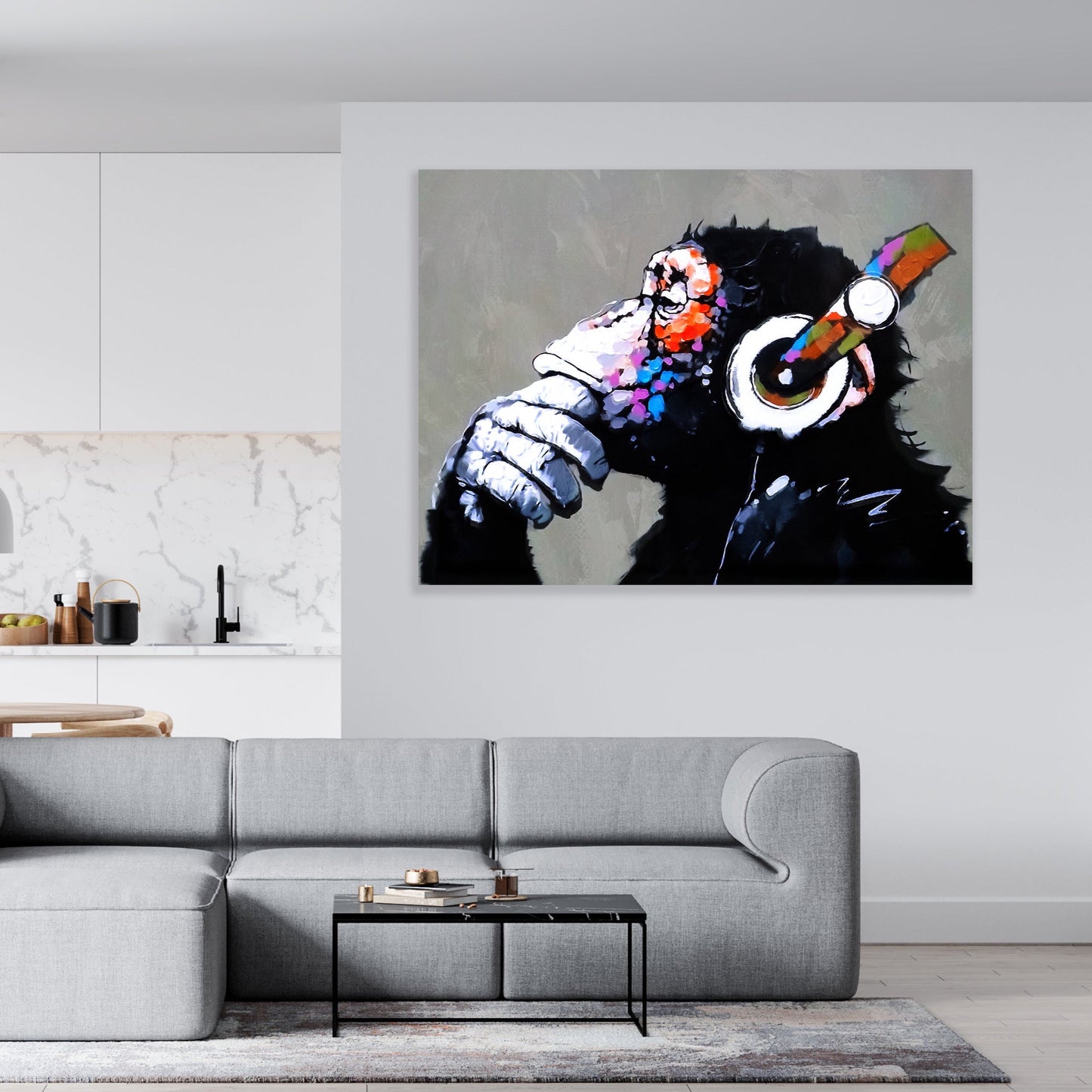 Chilling Ape With DJ Heaphones Canvas