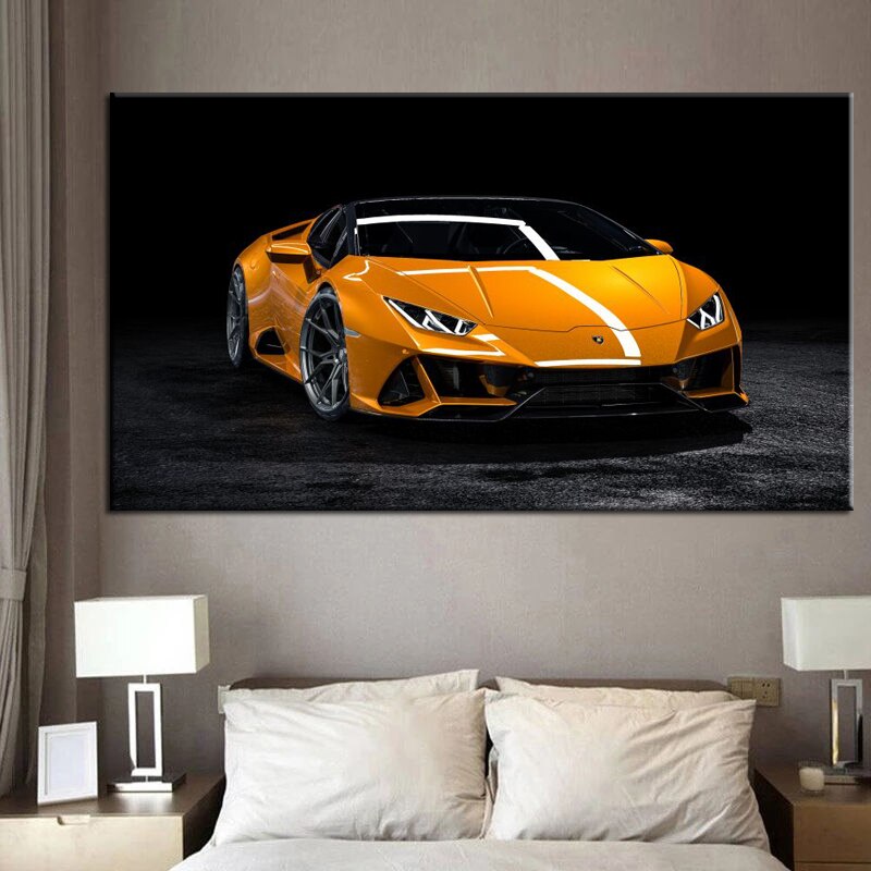 Modern Lamborghini Huracan Wall Art Canvas Painting in a home office space