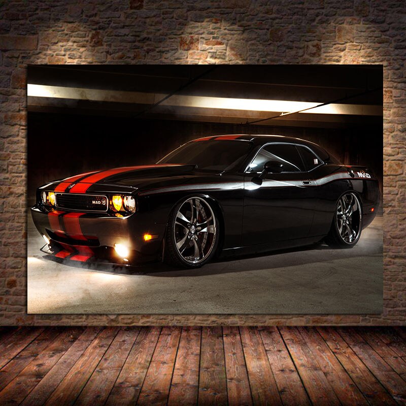 Wall Art Canvas Poster Painting Black Dodge Challenger