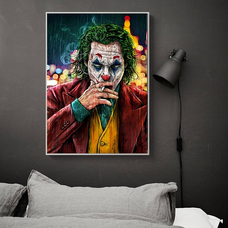 Dark and haunting Joker wall art canvas print in living room