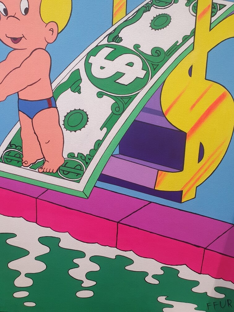Original Artwork Money Dive by Independent Artist FFUR - Make a Bold Statement in Your Home or Office