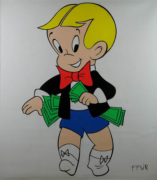 Original FFUR canvas artwork with bold graphic colour and textured surface details, illustrating why the original finish should be preserved