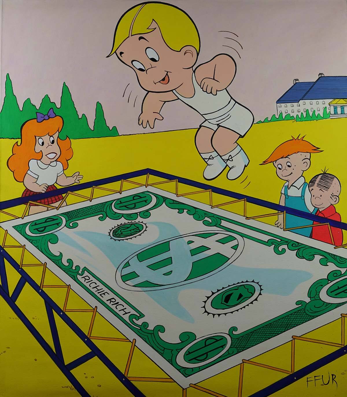 Original FFUR canvas artwork associated with “Stretching Dollar”, presented as a bold financial-freedom statement