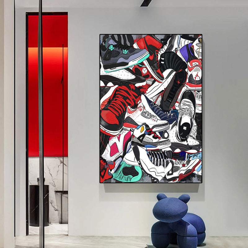 Stylish and captivating sneakers and graffiti wall art