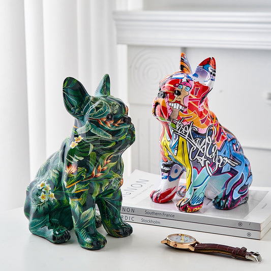 Graffiti French Bulldog Sculpture Home Deco Statue