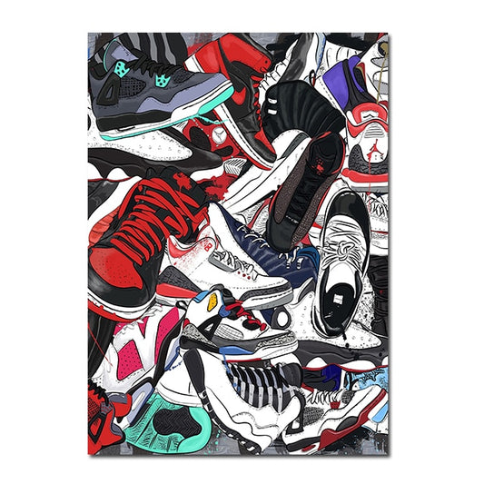 Urban style canvas print of sneakers and graffiti