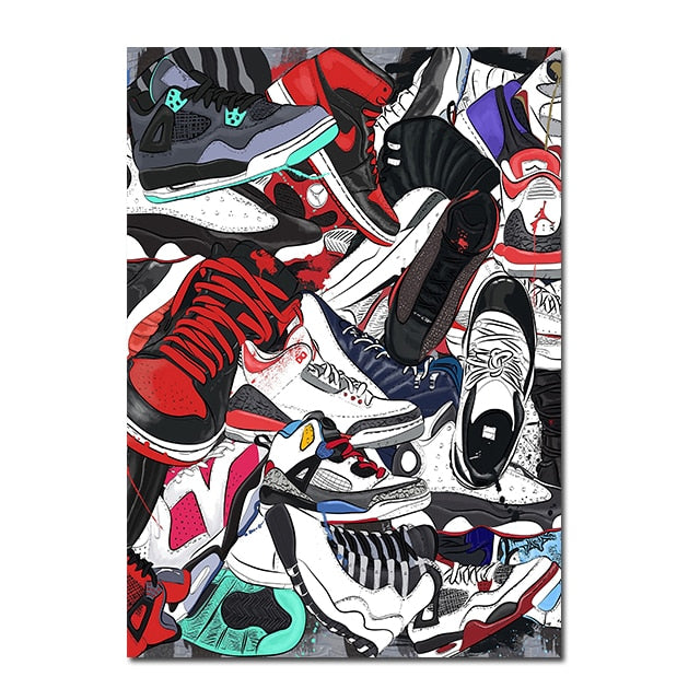 Urban style canvas print of sneakers and graffiti