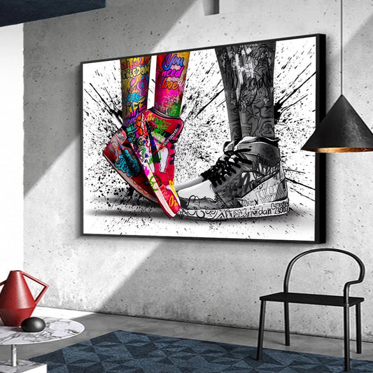 Colorful sneakers graffiti canvas wall art painting