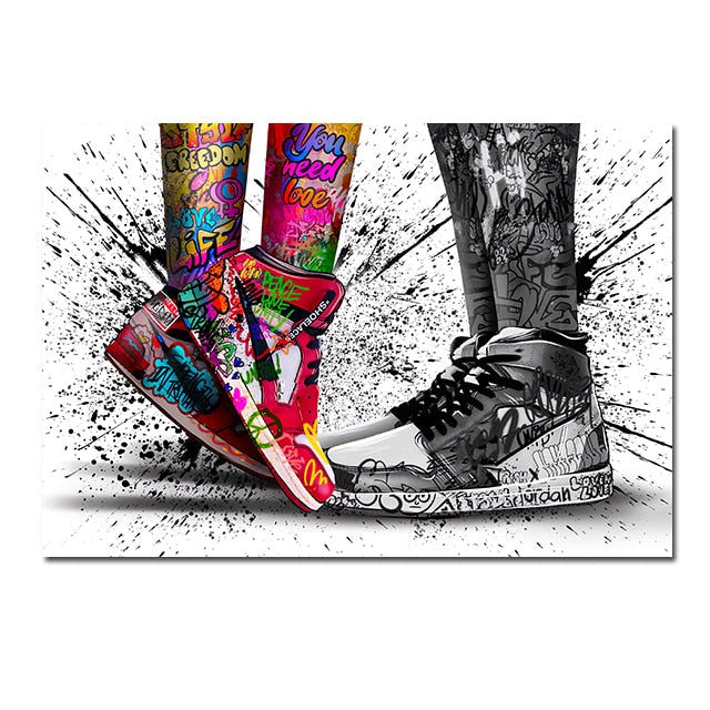 Modern wall art with sneaker and graffiti design